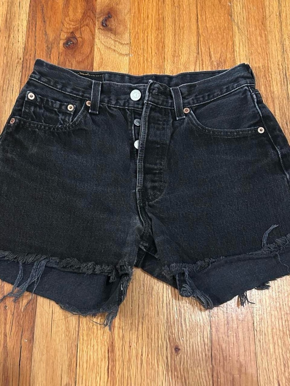 Levi's Black Frayed Hem Denim Shorts